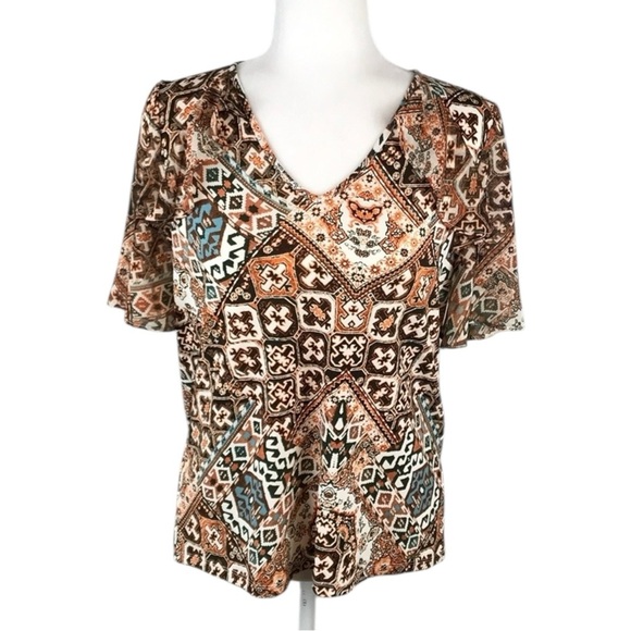 Calvin Klein Multicolor V-Neck Blouse Size S NWT - Picture 1 of 4